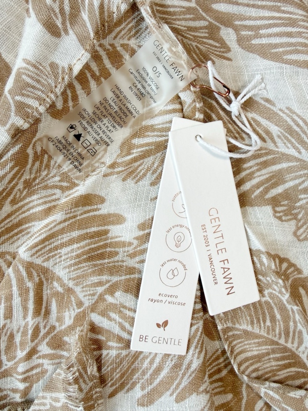NWT Gentle Fawn Tan Botanical Tropical Light Open Kimono Cardigan ONE SIZE Boho - Picture 3 of 5